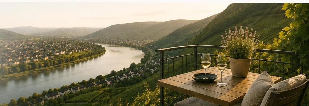 Moselblick vom Balkon bei Sonnenuntergang